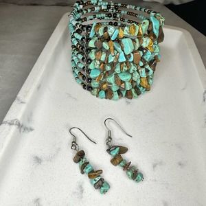 Stacked Turquoise Bracelet and Earrings Set